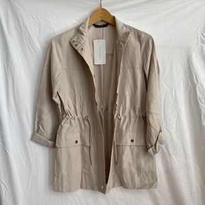 Zara Basic Beige Tie Waist Utility Jacket with Gold Buttons